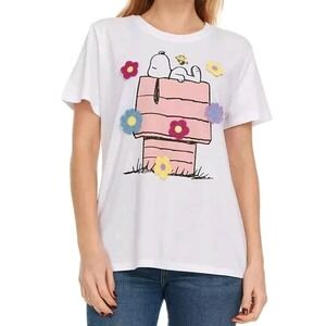 Peanuts Ladies Crochet Character Tee White Size XL